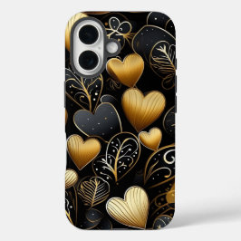 SCHWARZE UND GOLD ABSTRAKTE VALENTINE LIEBE HERZEN iPhone 16 HÜLLE