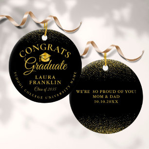 Schwarze und goldene Abschlussfeier - Herzlichen G Keramik Ornament