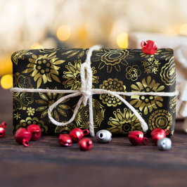 Schwarze und goldene Abstrakte Weihnachtsschneeflo Geschenkpapier