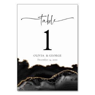 Schwarze und goldene Achat-Hochzeitstisch-Nummern- Tischnummer