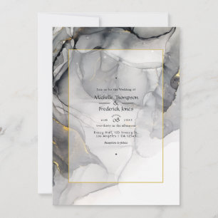 Schwarze und goldene Alkohol-Tinte Hochzeitseinlad Einladung