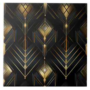 Schwarze und goldene Art Deco Diamant-Tropfen Fliese