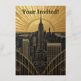 Schwarze und goldene Art Deco-Einladung Einladung