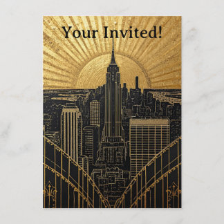 Schwarze und goldene Art Deco-Einladung Einladung