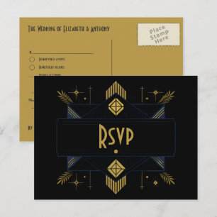 Schwarze und goldene Art Deco-Eleganz im Gatsby-St Postkarte