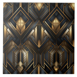 Schwarze und goldene Art Deco gerahmte Diamanten Fliese