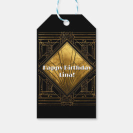 Schwarze und goldene Art Deco-Papier-Servietten Geschenkanhänger
