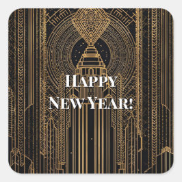 Schwarze und goldene Art Deco Quadratischer Aufkleber
