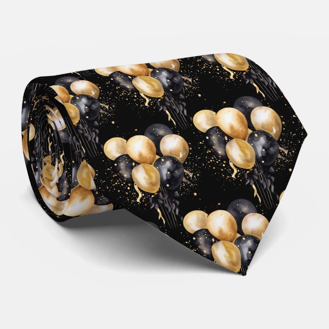 Schwarze und goldene Ballons Krawatte (Gerollt)