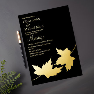 Schwarze und goldene Blätter Minimalistischer Fall Folien Feiertagskarte