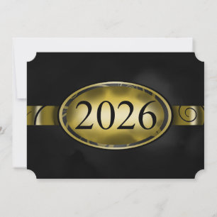 Schwarze und goldene Blumenknopf-Karte 2026 Einladung