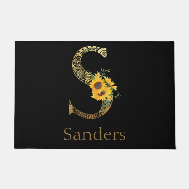 Schwarze und goldene Buchstaben S Sonnenblumen Fußmatte (Vorderseite)