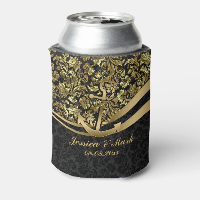 Schwarze und goldene Damasken mit Nautical Anker Dosenkühler (Kanne Rückseite)