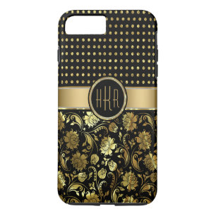 Schwarze und goldene Damast- und Polka-Punkt-Kombi Case-Mate iPhone Hülle