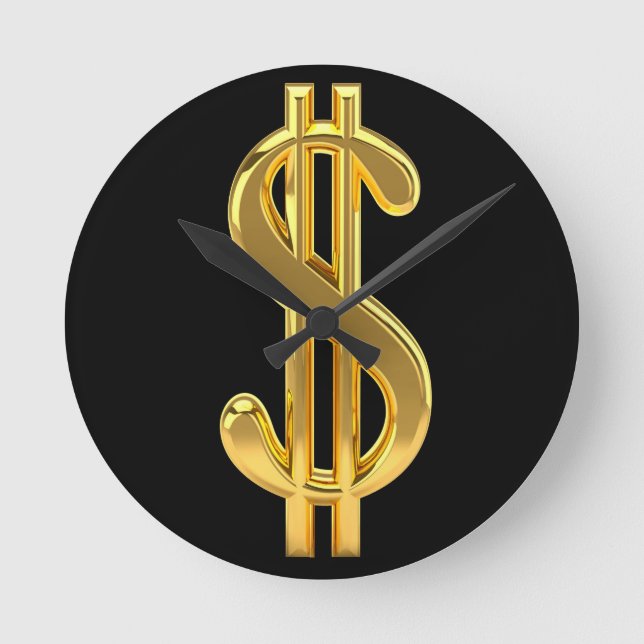 Schwarze und goldene Dollar-Signalleituhr Runde Wanduhr (Vorderseite)