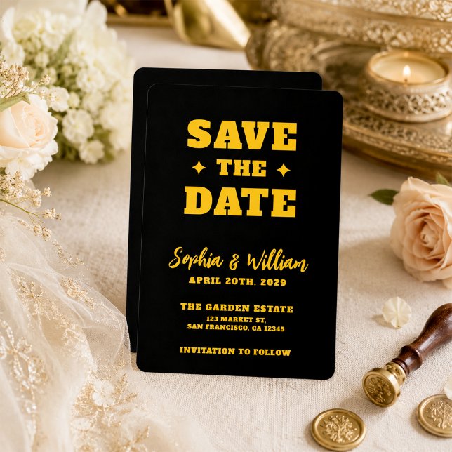 Schwarze und goldene elegante Hochzeit Save The Date (Von Creator hochgeladen)