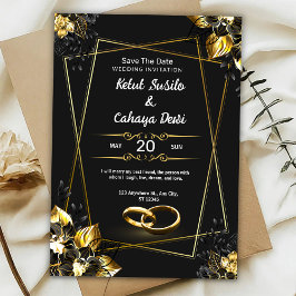 Schwarze und goldene elegante Hochzeitseinladung Einladung