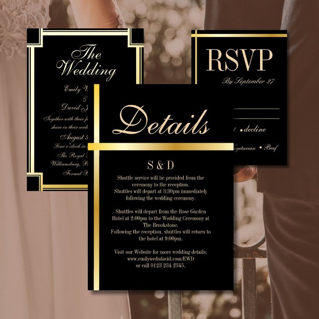 Schwarze und goldene Elegante Hochzeitskarte Begleitkarte (Von Creator hochgeladen)