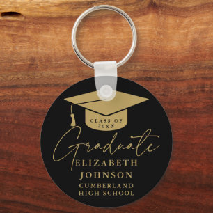 Schwarze und goldene elegante Schrift Graduierung Schlüsselanhänger
