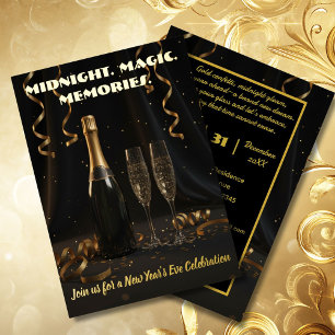 Schwarze und goldene elegante Silvesterparty Folieneinladung