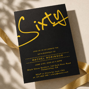 Schwarze und goldene Erwachsenen-60er-Birthday-Par Einladung