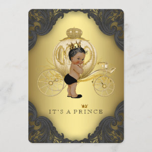 Schwarze und goldene ethnische Prinz-Baby-Party Einladung