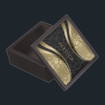Schwarze und goldene Farbtöne Schmuckkiste<br><div class="desc">Elegante monogrammatikalische Schwarz- und Goldtöne Blumengestauke mit dekorativen dynamischen Streifen.</div>