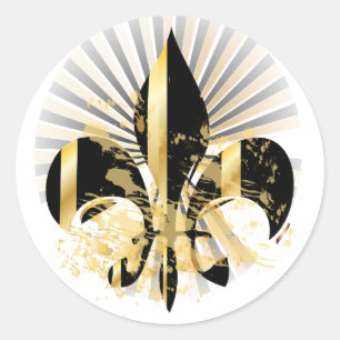 Schwarze und goldene Fleur de Lis Runder Aufkleber