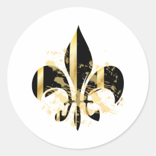 Schwarze und goldene Fleur de Lis Runder Aufkleber