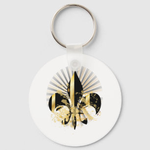 Schwarze und goldene Fleur de Lis Schlüsselanhänger