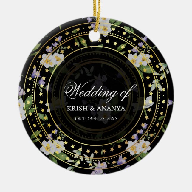 Schwarze und goldene Flora, Hochzeit Keramik Ornament (Vorne)