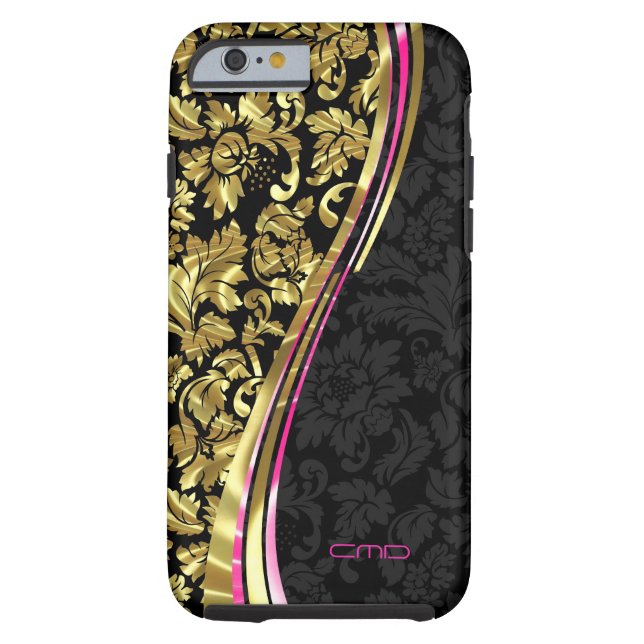 Schwarze und goldene, florale Girlanden Case-Mate iPhone Hülle (Rückseite)