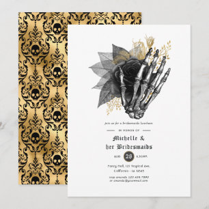 Schwarze und goldene florale gotische Brautjungfer Einladung