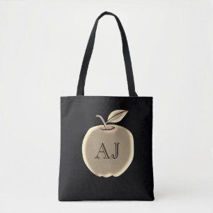 Schwarze und goldene Folien-Apfel-Elegante Monogra Tasche