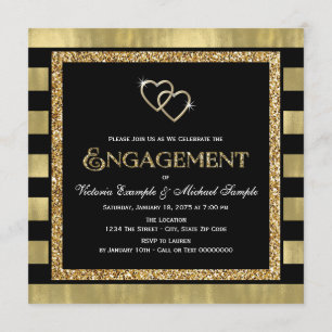 Schwarze und goldene Folien-Glitter-Verlobungsfeie Einladung