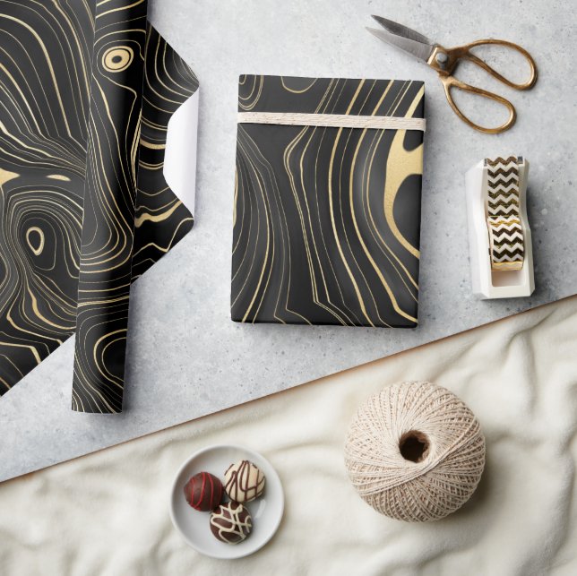 Schwarze und goldene Geode Strata Texturen Geschenkpapier (Kunsthandwerk)