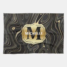 Schwarze und goldene Geode Strata Texturen Geschirrtuch