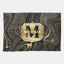 Schwarze und goldene Geode Strata Texturen Geschirrtuch