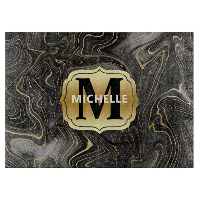 Schwarze und goldene Geode Strata Texturen Schneidebrett (Vorderseite)