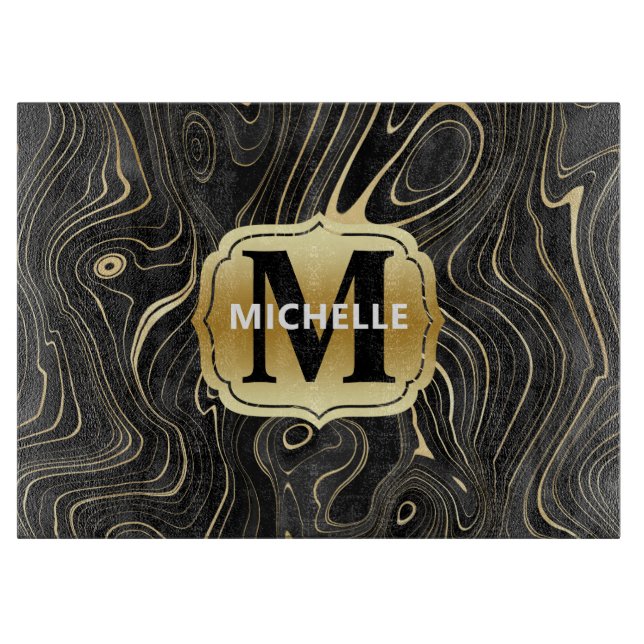 Schwarze und goldene Geode Strata Texturen Schneidebrett (Vorderseite)