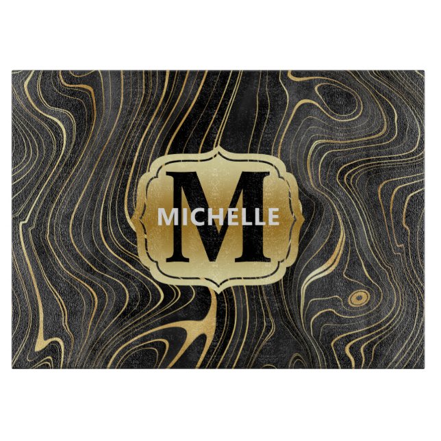 Schwarze und goldene Geode Strata Texturen Schneidebrett (Vorderseite)