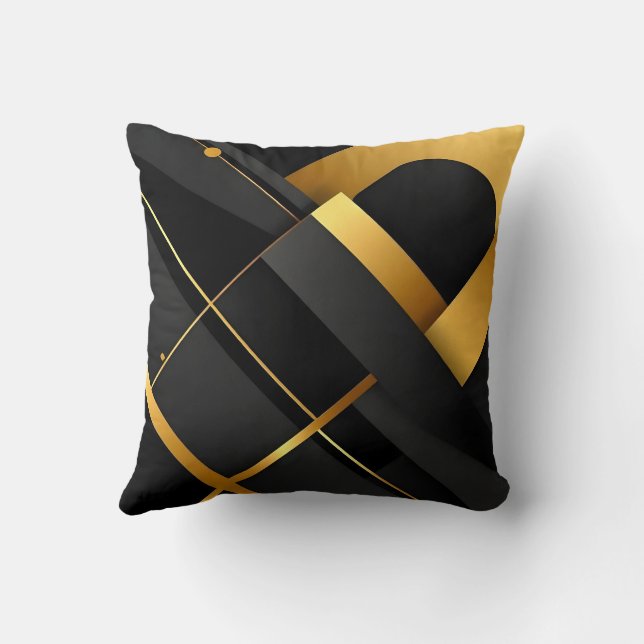 Schwarze und goldene geometrische Kunst Kissen (Rückseite)