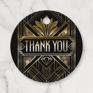 Schwarze und goldene Glamour Art Deco Hochzeit Geschenkanhänger