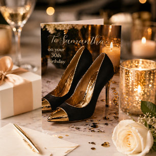 Schwarze und goldene glamouröse High Heels zum 30. Karte