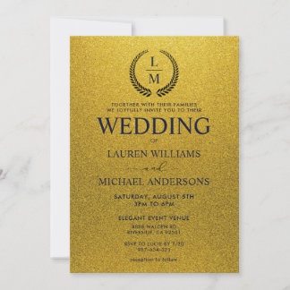 Schwarze und goldene glänzende Glitter-Hochzeit Einladung