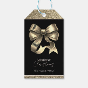 Schwarze und goldene glänzende Schleife Weihnachte Geschenkanhänger