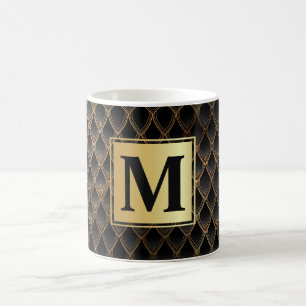 Schwarze und goldene Glitzer-Drachenskala Kaffeetasse