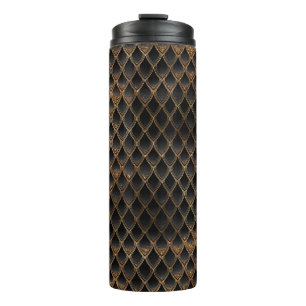 Schwarze und goldene Glitzer-Drachenskala Thermosbecher