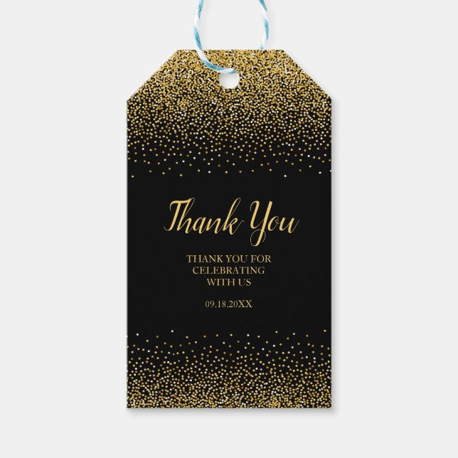 Schwarze und goldene Glitzer-Geschenketiketten Geschenkanhänger (Vorderseite)