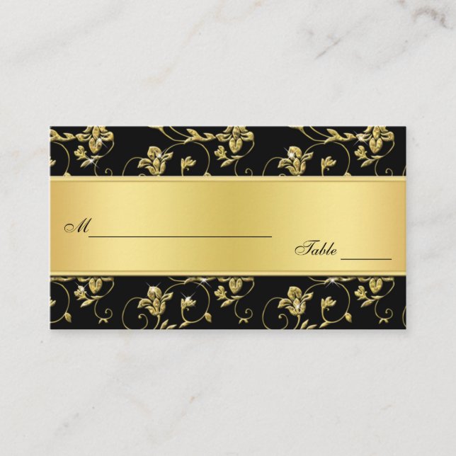 Schwarze und goldene Glitzer SEHEN Blumenplatzieru Platzkarte (Vorderseite)